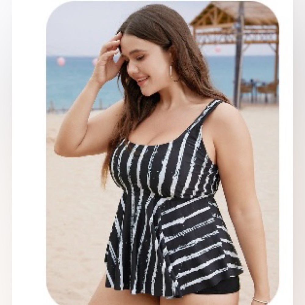 Black and white striped Tankini